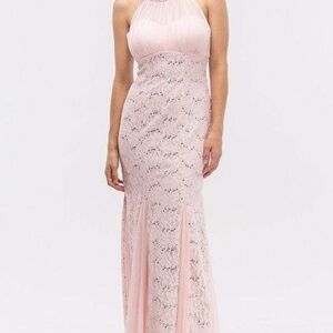 Chic Blush Lace Maxi Dress